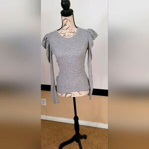Splendid Stylish Gray Sweater Top with Ruffle Sleeves